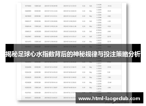 揭秘足球心水指数背后的神秘规律与投注策略分析