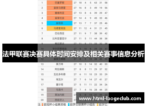 法甲联赛决赛具体时间安排及相关赛事信息分析